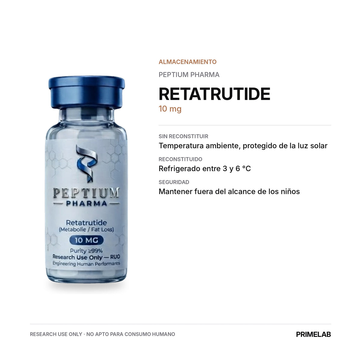 RETATRUTIDE 10 MG - almacenamiento - PRIMELAB