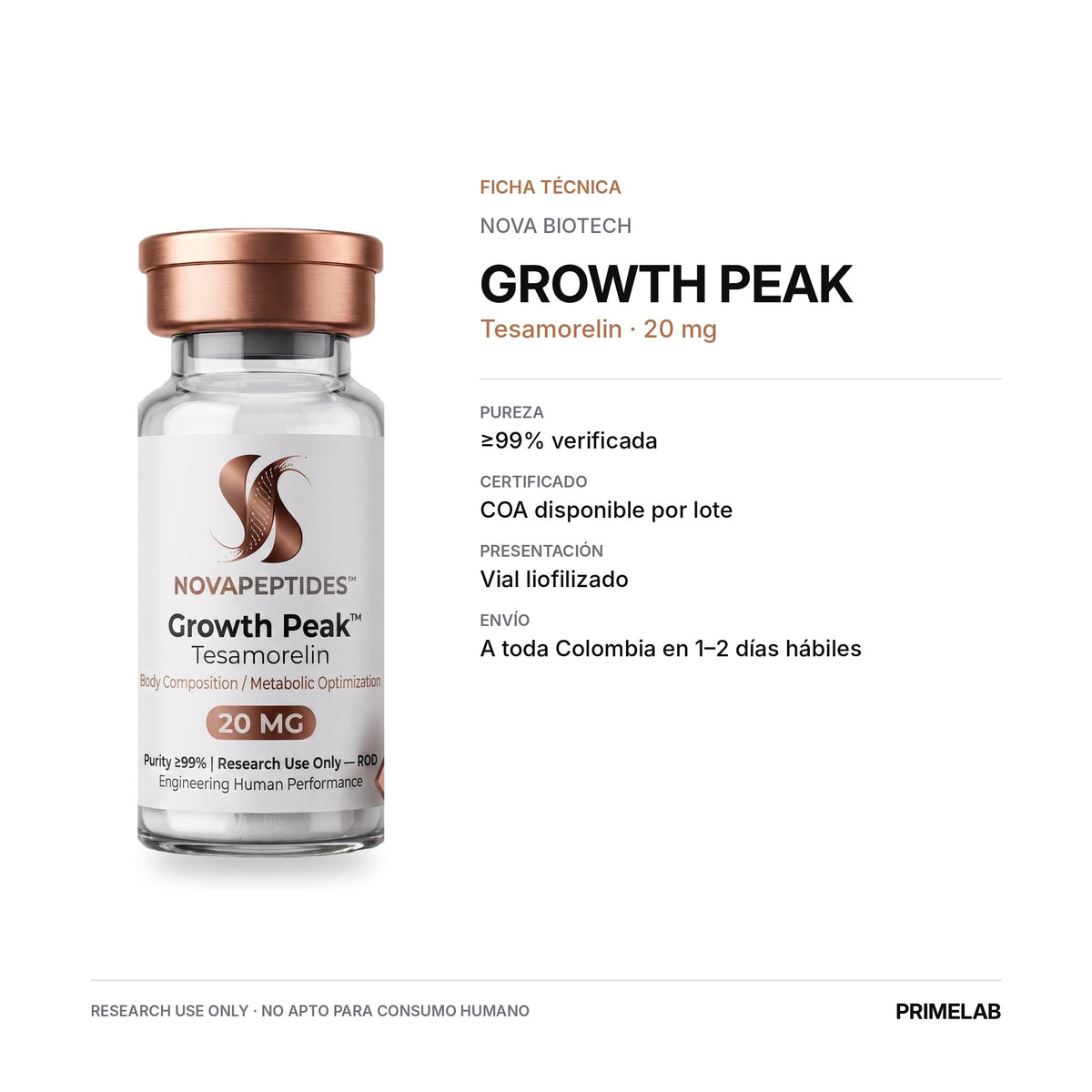 Growth Peak - Tesamorelin 20 MG - ficha técnica - PRIMELAB
