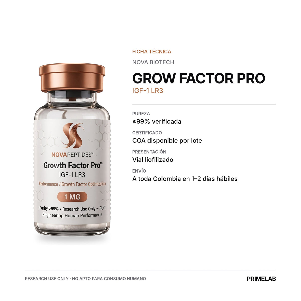 Grow Factor Pro - IGF-1 LR3 - ficha técnica - PRIMELAB